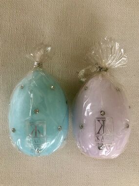 NIP Vintage 2 NEW Kaos Ornate Crystal Studded Luxury Egg Candles